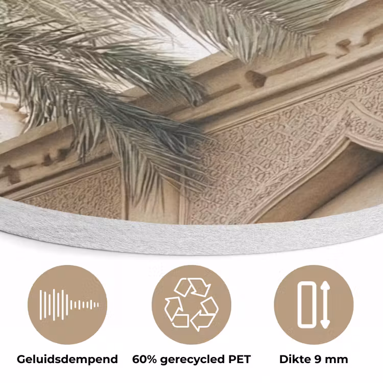 Gebouw - Palmbomen - Beige - Zon Akoestische PET Vilt - Rond klein -closeup_NL