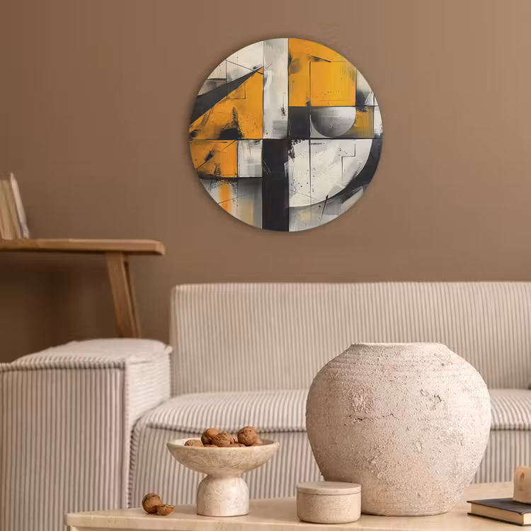 Geel - Abstract - Modern - Vormen Akoestische PET Vilt - Rond klein -sfeer1