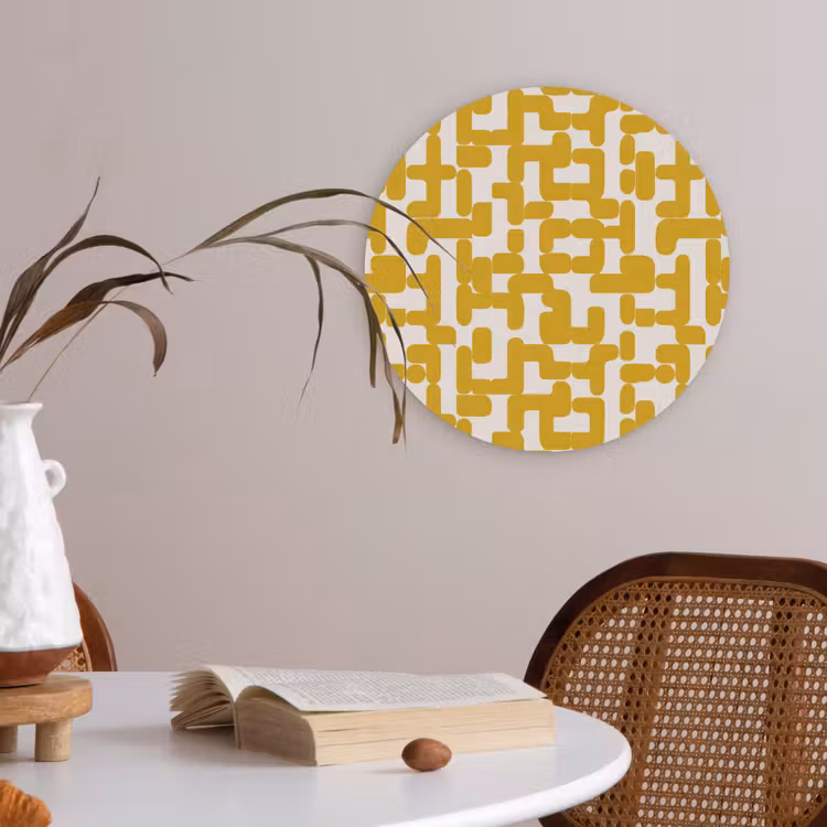 Geel - Beige - Patroon Akoestische PET Vilt - Rond klein 838 -sfeer3