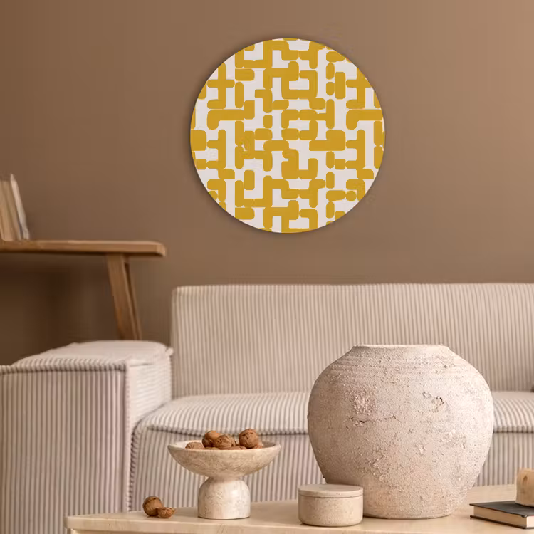 Geel - Beige - Patroon Akoestische PET Vilt - Rond klein 838 -sfeer1