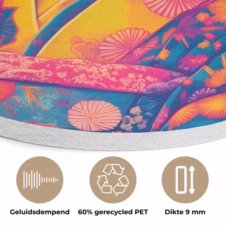 Geit - Hoorns - Kimono - Kleurrijk Akoestische PET Vilt - Rond klein -closeup_NL