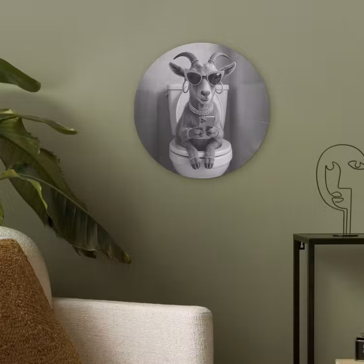 Geit - Telefoon - Toilet - Zwart - Wit Akoestische PET Vilt - Rond klein -sfeer2