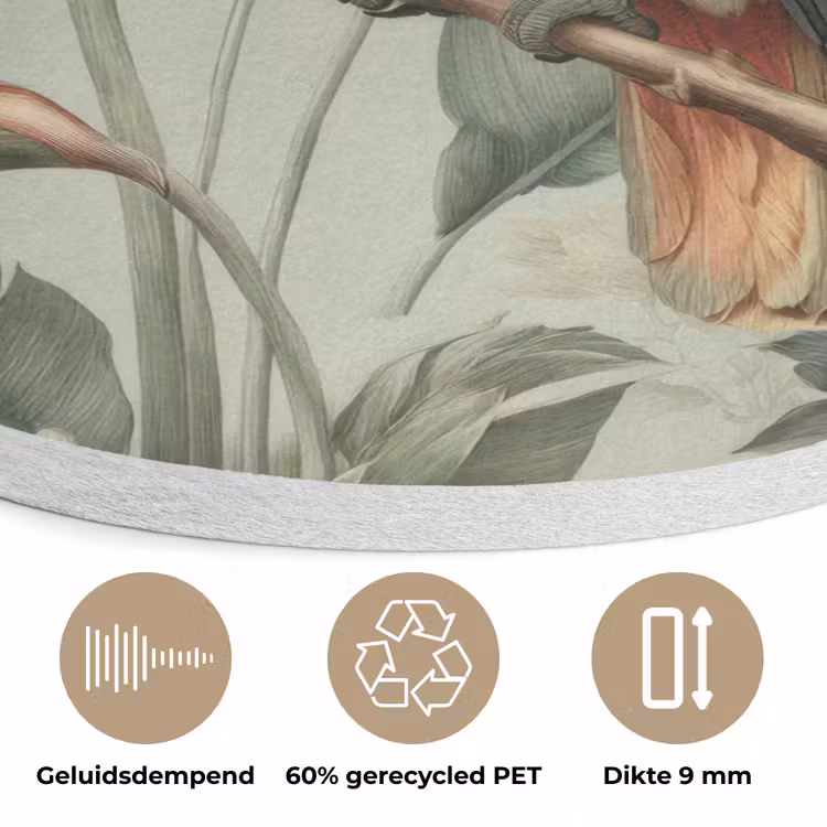 Gele kuifkaketoe - paradijsvogelbloemen - Groen Akoestische PET Vilt - Rond klein -closeup_NL