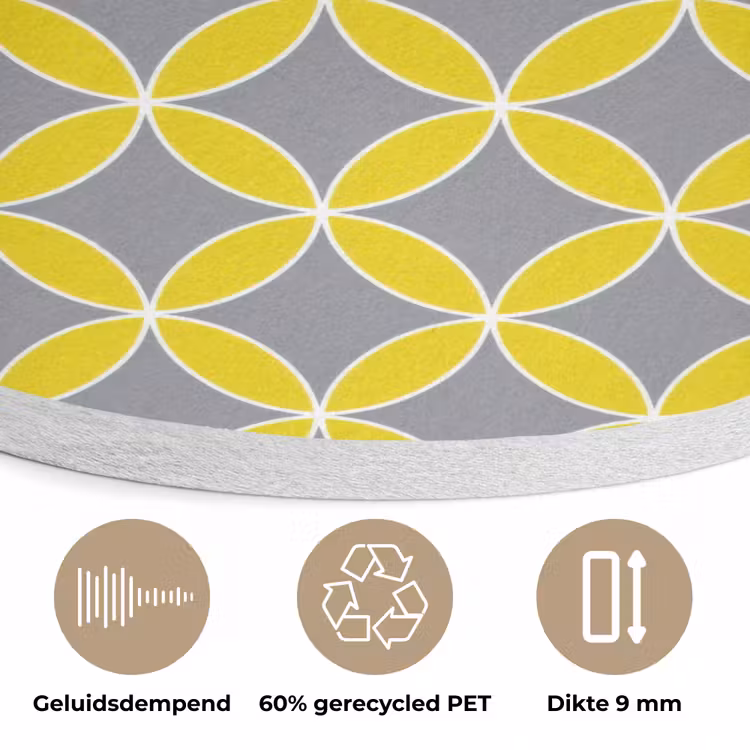 Geometrisch - Cirkels - Modern - Grijs - Geel Akoestische PET Vilt - Rond klein 838 -closeup_NL