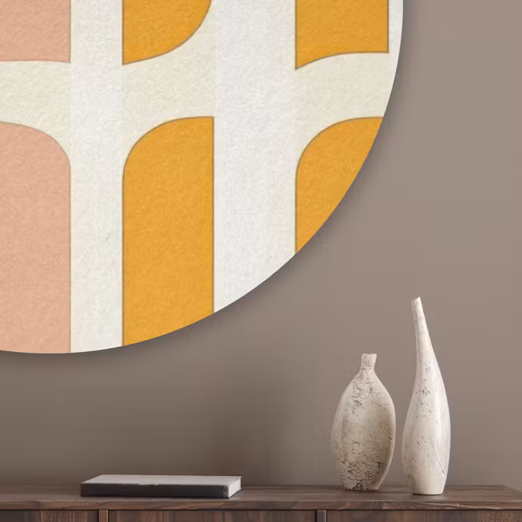 Geometrisch - Patroon - Geel - Roze Akoestische PET Vilt - Rond klein 838 -sfeer5_closeup