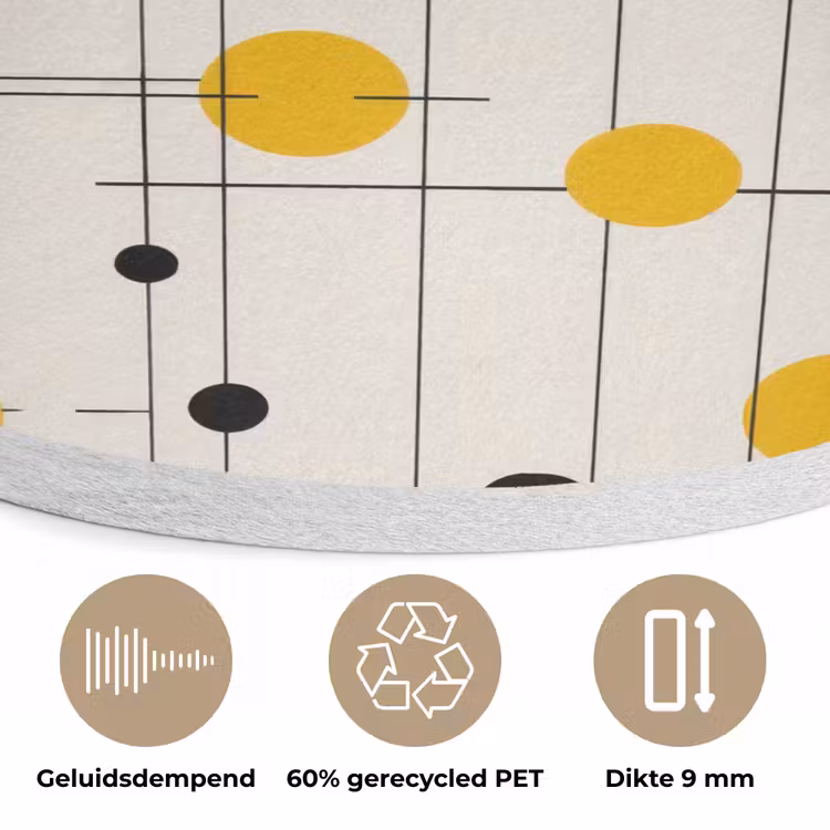 Geometrisch - Retro - Lijnen - Okergeel - Zwart Akoestische PET Vilt - Rond klein 838 -closeup_NL