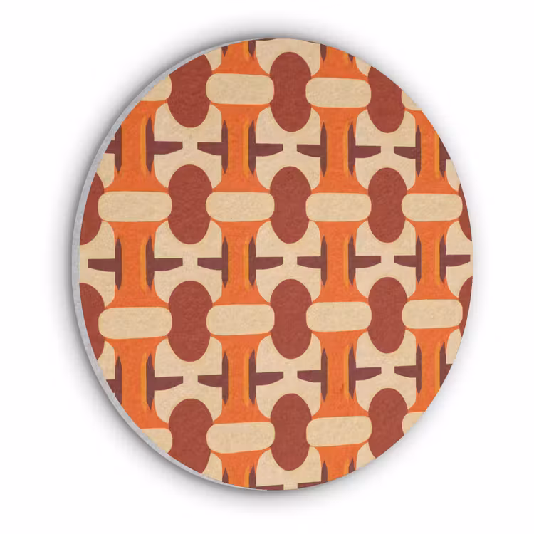 Geometrisch - Retro - Oranje Akoestische PET Vilt - Rond klein 838 -3d