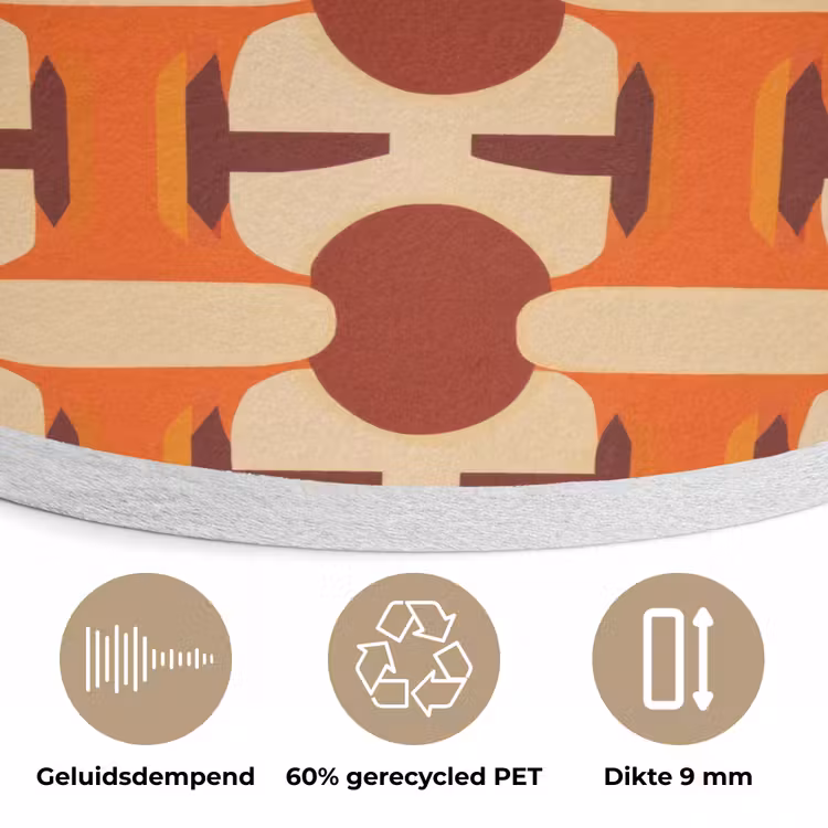 Geometrisch - Retro - Oranje Akoestische PET Vilt - Rond klein 838 -closeup_NL
