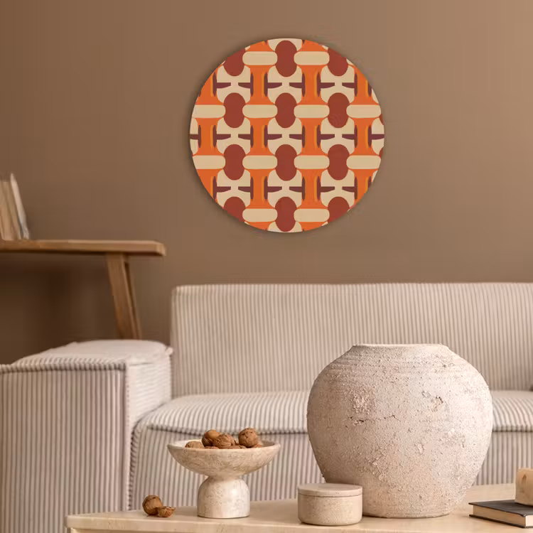 Geometrisch - Retro - Oranje Akoestische PET Vilt - Rond klein 838 -sfeer1