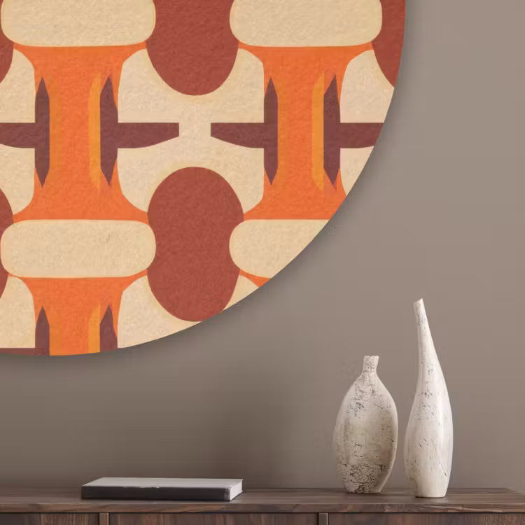 Geometrisch - Retro - Oranje Akoestische PET Vilt - Rond klein 838 -sfeer5_closeup