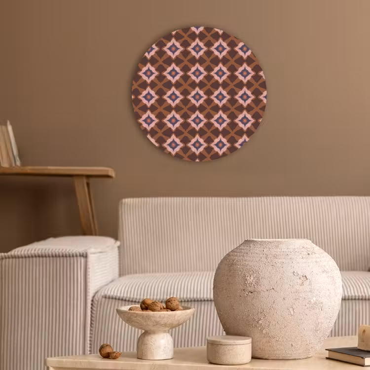 Geometrisch - Sierlijk - Bruin Akoestische PET Vilt - Rond klein 838 -sfeer1