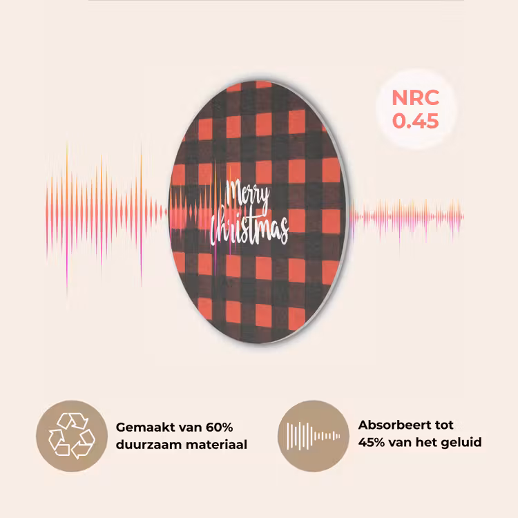 Geruit - Rood - Tekst - Christmas Akoestische PET Vilt - Rond klein -USP_NL