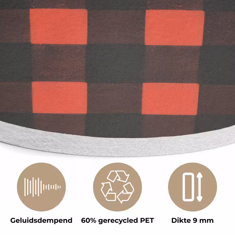 Geruit - Rood - Tekst - Christmas Akoestische PET Vilt - Rond klein -closeup_NL