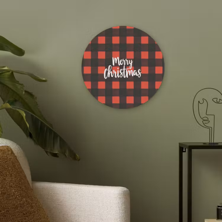Geruit - Rood - Tekst - Christmas Akoestische PET Vilt - Rond klein -sfeer2