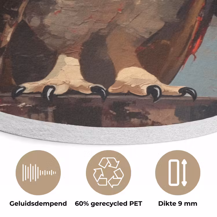 Geschilderd - Abstract - Uil - Bruin Akoestische PET Vilt - Rond klein -closeup_NL