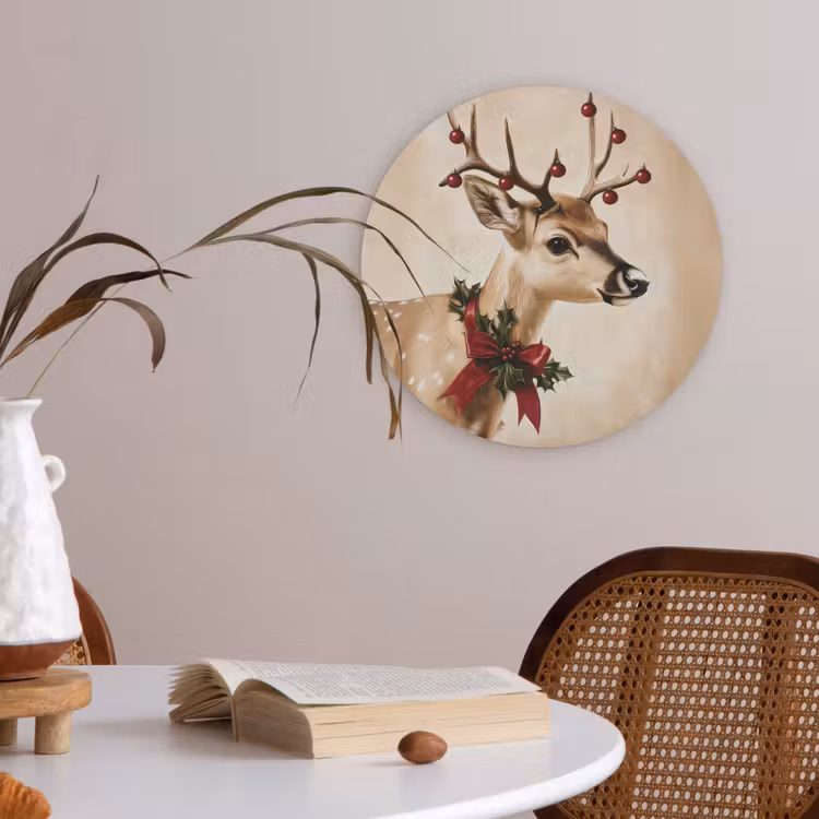 Gewei - Kerst - Rendier - Rood Akoestische PET Vilt - Rond klein -sfeer3