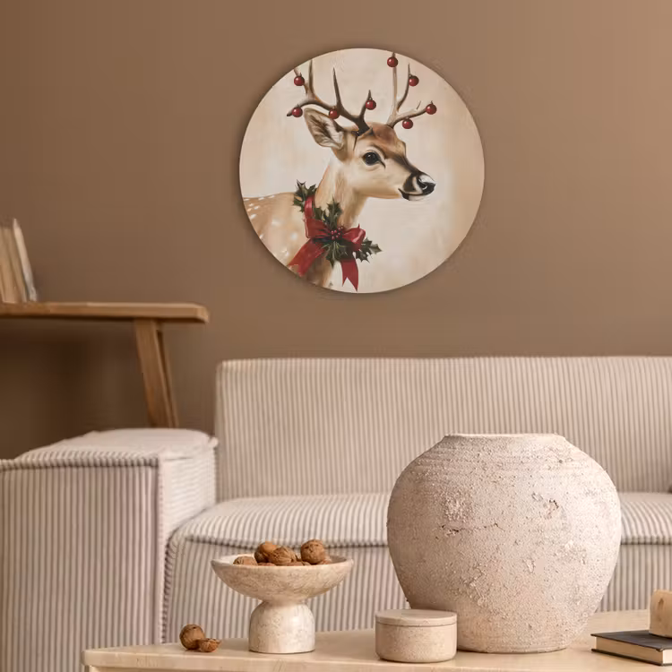 Gewei - Kerst - Rendier - Rood Akoestische PET Vilt - Rond klein -sfeer1
