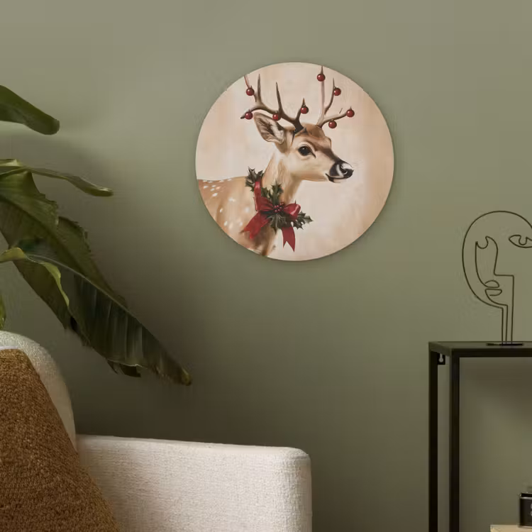 Gewei - Kerst - Rendier - Rood Akoestische PET Vilt - Rond klein -sfeer2