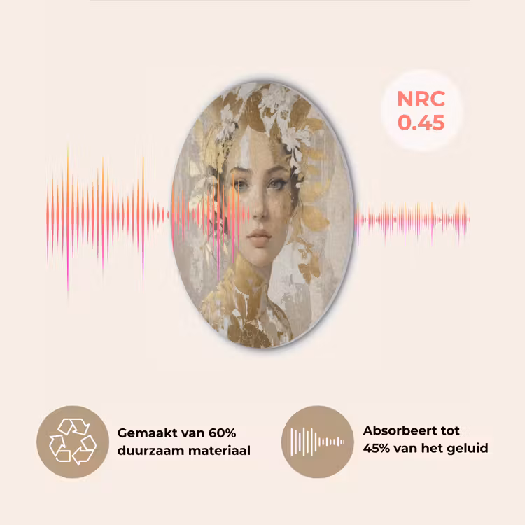 Gezicht - Vrouw - Bladeren - Goud Akoestische PET Vilt - Rond klein -USP_NL