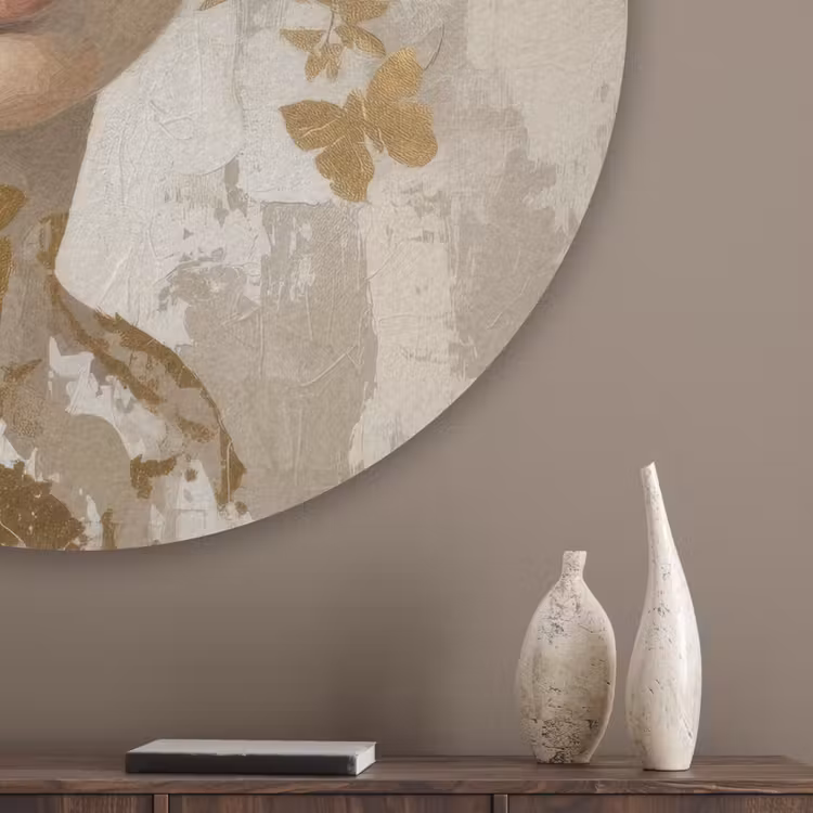 Gezicht - Vrouw - Bladeren - Goud Akoestische PET Vilt - Rond klein -sfeer5_closeup