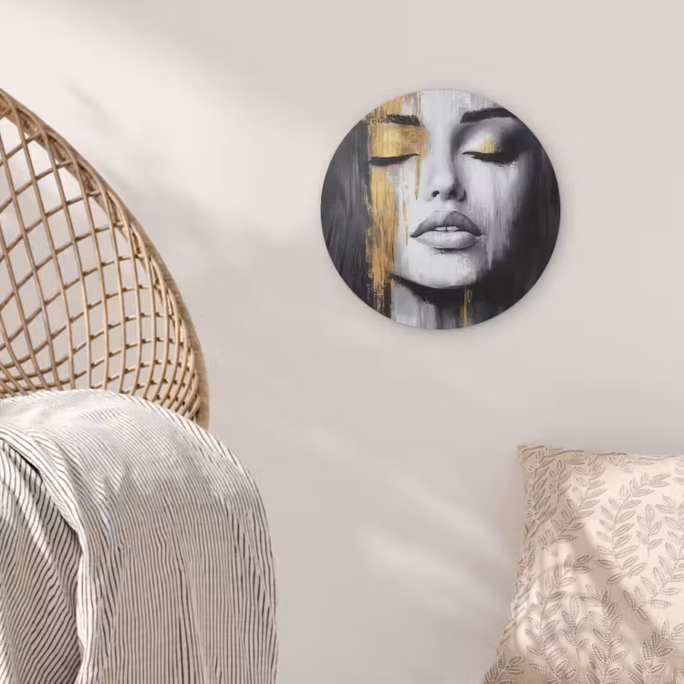 Gezicht - Vrouw - Penseelstreken - Abstract Akoestische PET Vilt - Rond klein -sfeer4