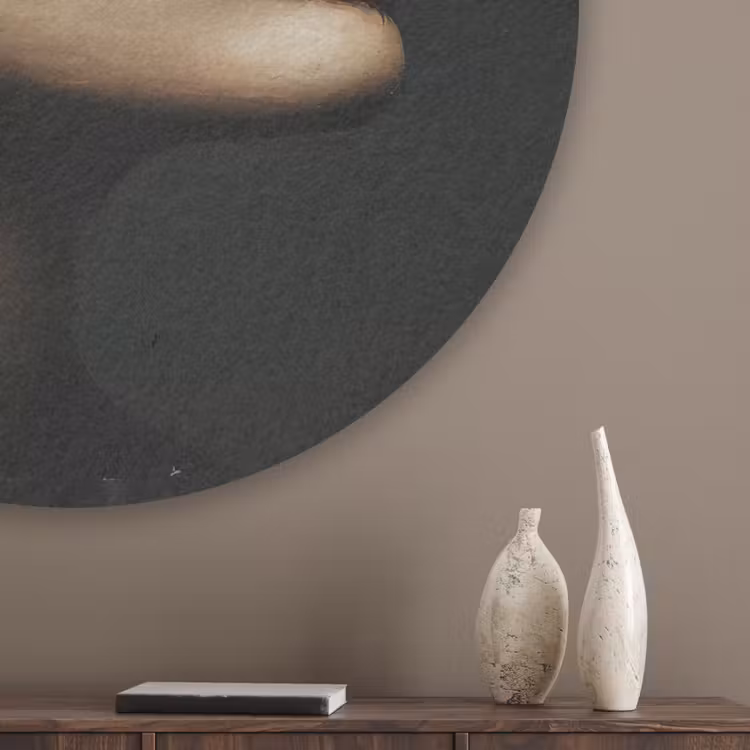 Gezicht - Vrouw - Zwart - Abstract Akoestische PET Vilt - Rond klein -sfeer5_closeup