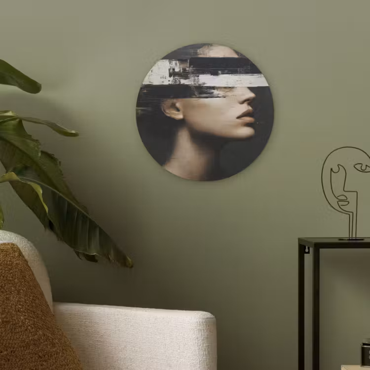 Gezicht - Vrouw - Zwart - Abstract Akoestische PET Vilt - Rond klein -sfeer2