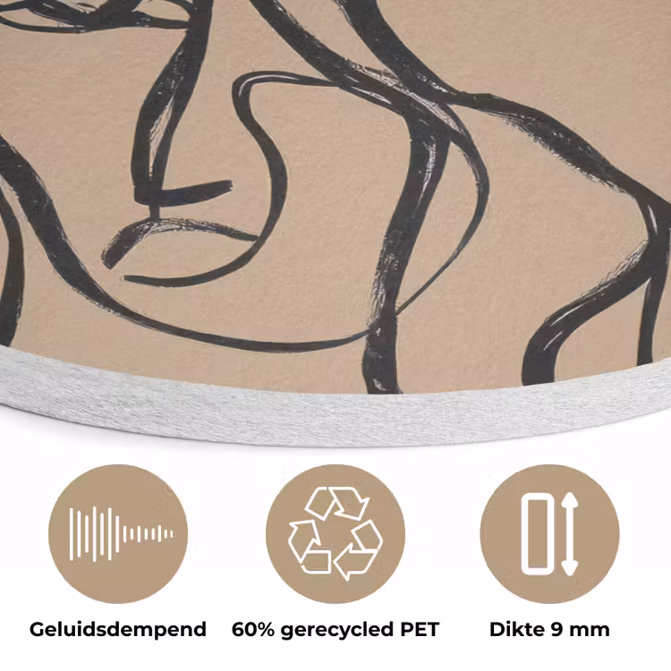 Gezichtenzee - Lijntekening - Abstract Akoestische PET Vilt - Rond klein -closeup_NL