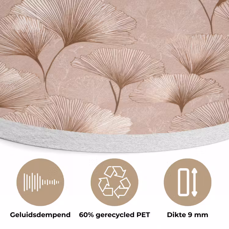 Ginkgo - Patroon - Roze Akoestische PET Vilt - Rond klein 838 -closeup_NL