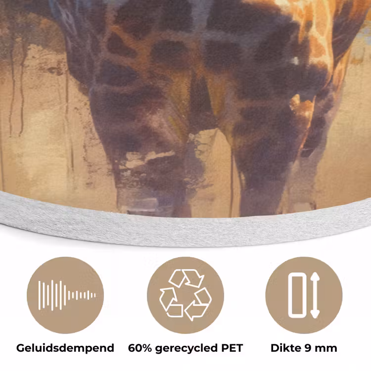 Giraf - Bruin - Abstract - Geschilderd Akoestische PET Vilt - Rond klein -closeup_NL
