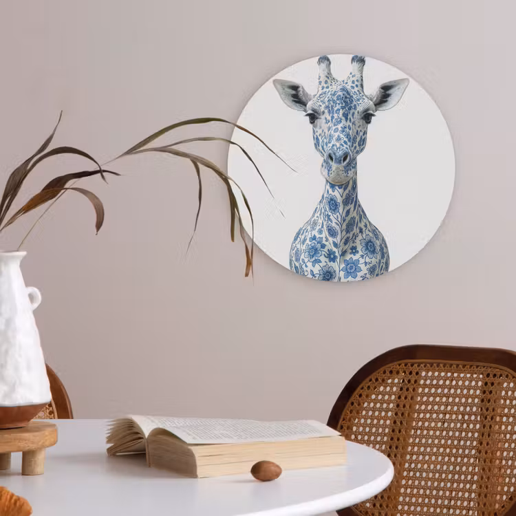 Giraffe - Delfts blauw - Dieren - Minimalistisch Akoestische PET Vilt - Rond klein -sfeer3