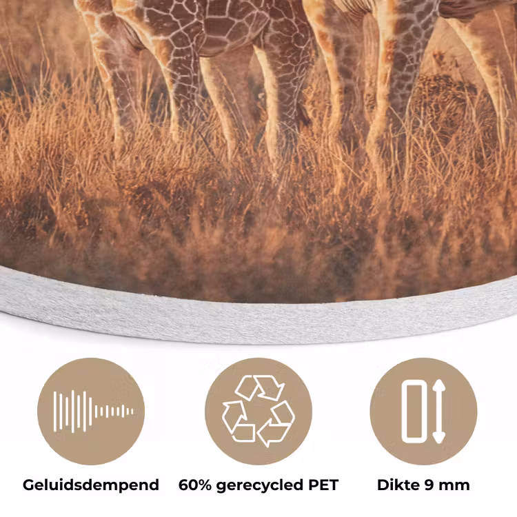 Giraffen - Hoog gras - Acaciabomen Akoestische PET Vilt - Rond klein -closeup_NL