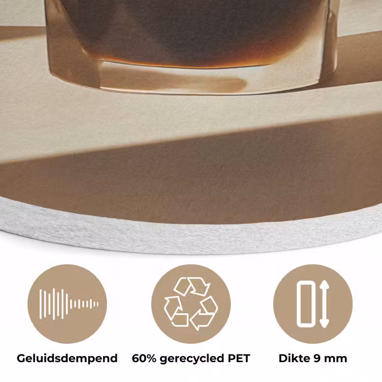 Glas - Ijskoffie - Schaduw - Bruin Akoestische PET Vilt - Rond klein -closeup_NL