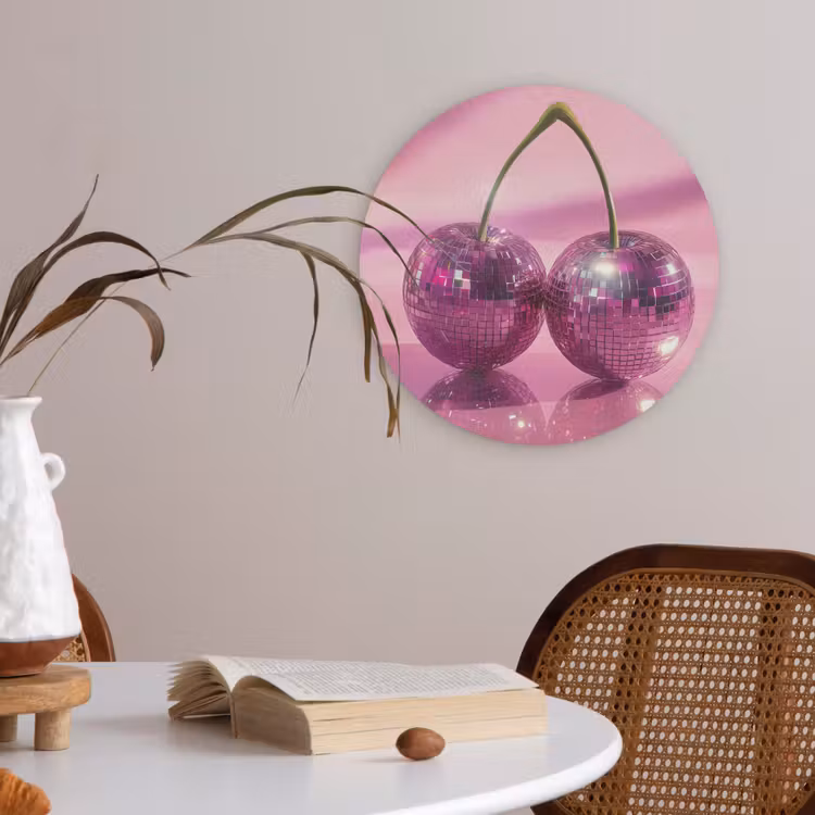Glitter - Discobol - Roze - Kersen Akoestische PET Vilt - Rond klein -sfeer3