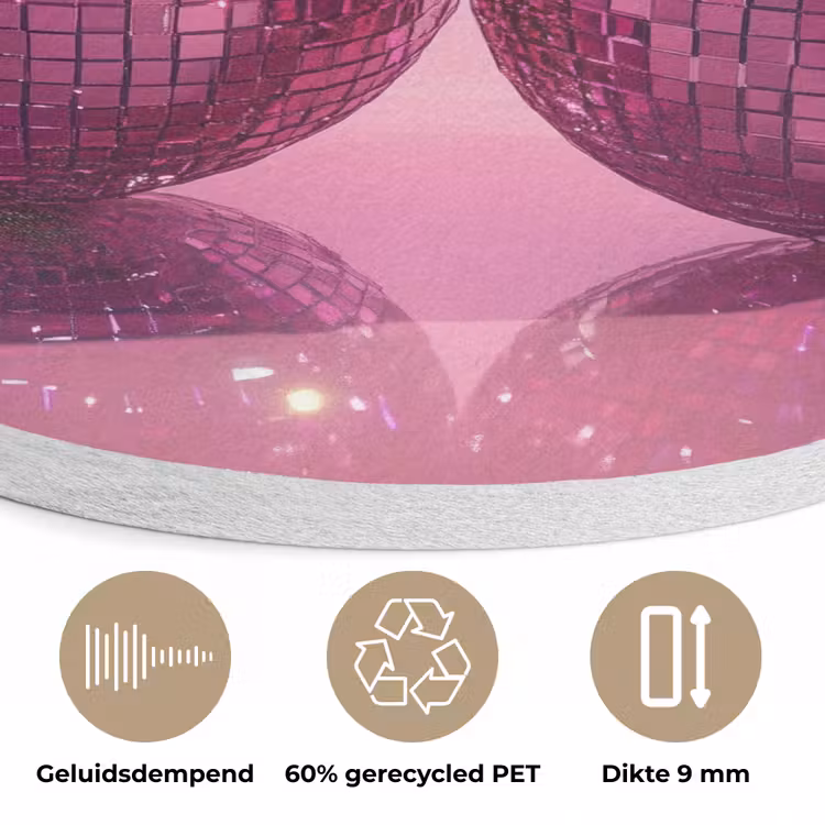 Glitter - Discobol - Roze - Kersen Akoestische PET Vilt - Rond klein -closeup_NL