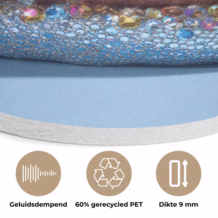 Glitters - Hamburger - Blauw Akoestische PET Vilt - Rond klein -closeup_NL
