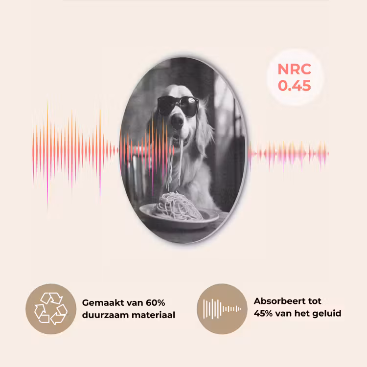 Golden Retriever - Hond - Vrolijk -  Bord spaghetti - Zwart - wit Akoestische PET Vilt - Rond klein -USP_NL