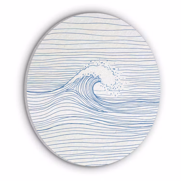 Golf - Brekende - Natuur - Minimalistisch - Blauw Akoestische PET Vilt - Rond klein -3d
