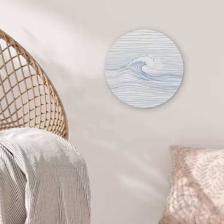 Golf - Brekende - Natuur - Minimalistisch - Blauw Akoestische PET Vilt - Rond klein -sfeer4
