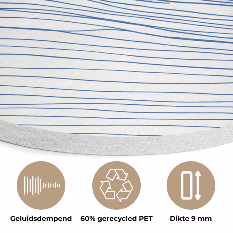 Golf - Brekende - Natuur - Minimalistisch - Blauw Akoestische PET Vilt - Rond klein -closeup_NL