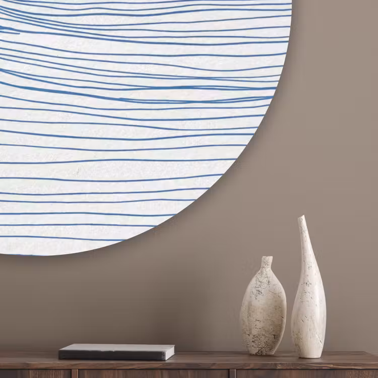 Golf - Brekende - Natuur - Minimalistisch - Blauw Akoestische PET Vilt - Rond klein -sfeer5_closeup