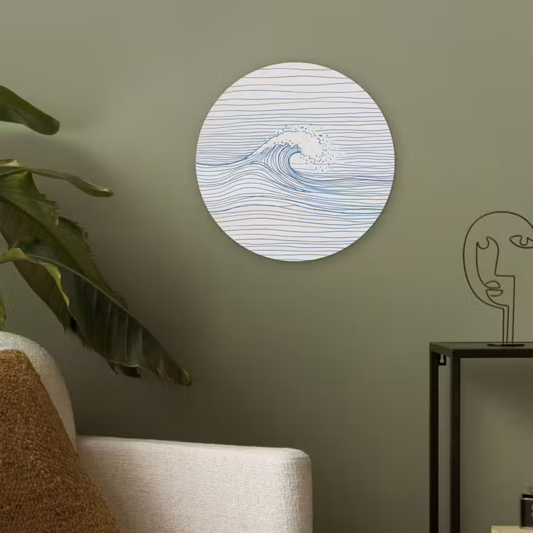 Golf - Brekende - Natuur - Minimalistisch - Blauw Akoestische PET Vilt - Rond klein -sfeer2