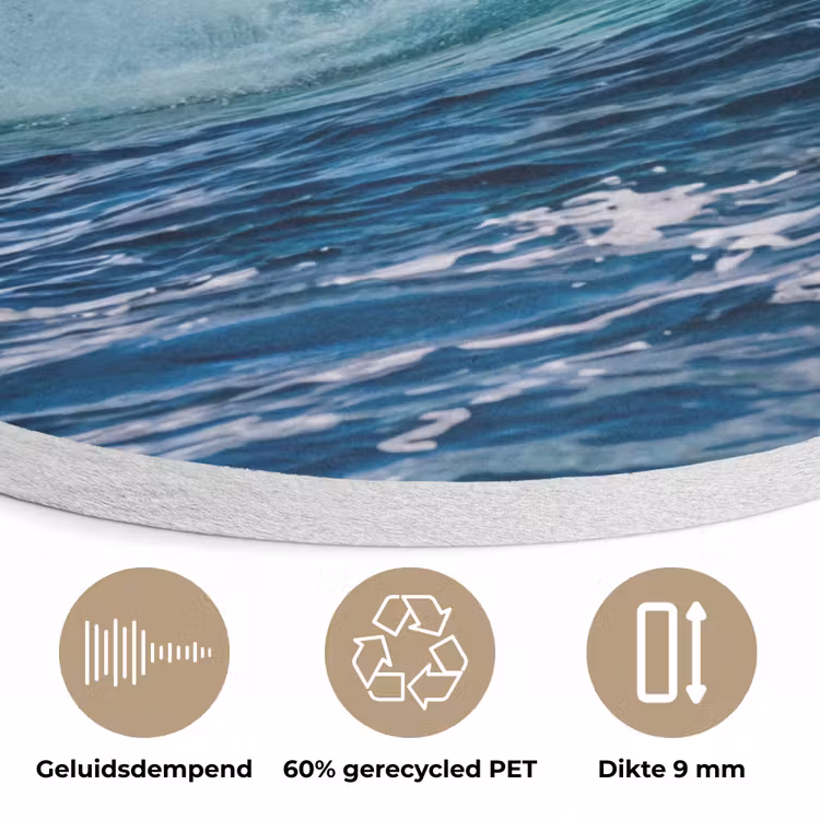 Golf - Oceaan - Water - Dynamisch - Blauw Akoestische PET Vilt - Rond klein -closeup_NL