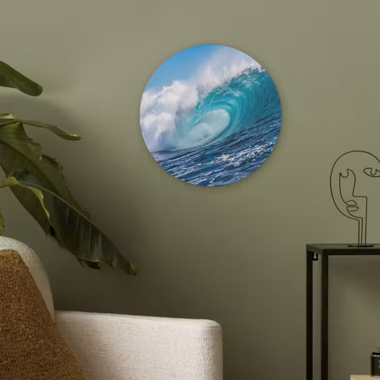 Golf - Oceaan - Water - Dynamisch - Blauw Akoestische PET Vilt - Rond klein -sfeer2