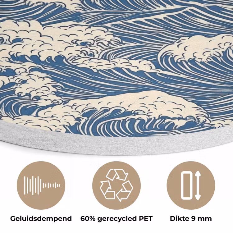 Golven - Klassiek - Blauw Akoestische PET Vilt - Rond klein 838 -closeup_NL