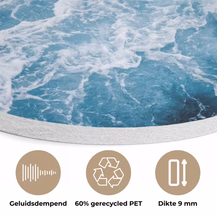 Golven - Oceaan - Blauw Akoestische PET Vilt - Rond klein -closeup_NL