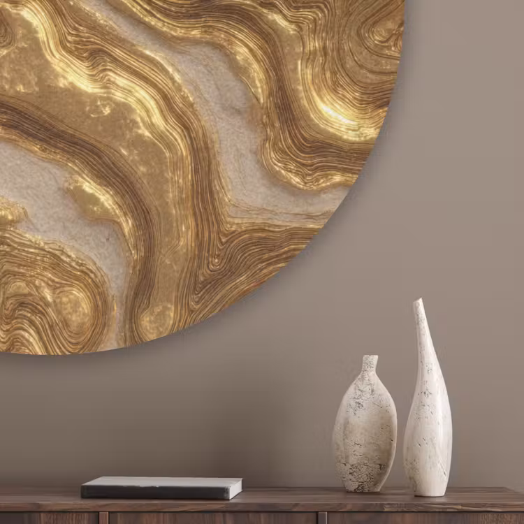 Golven - Organisch - Goud - Crème Akoestische PET Vilt - Rond klein 838 -sfeer5_closeup