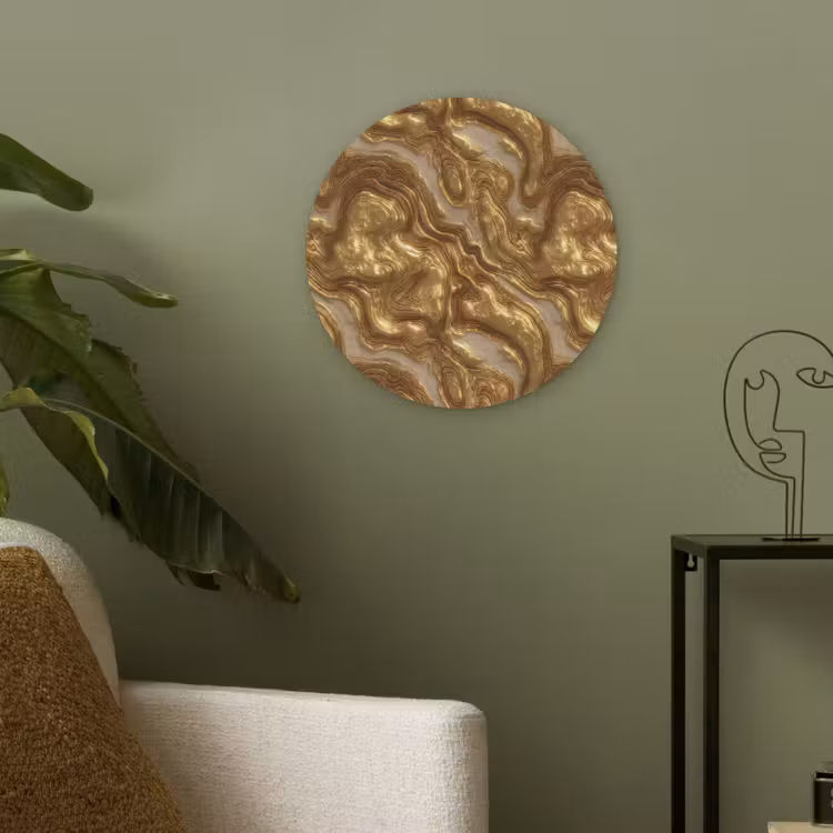 Golven - Organisch - Goud - Crème Akoestische PET Vilt - Rond klein 838 -sfeer2