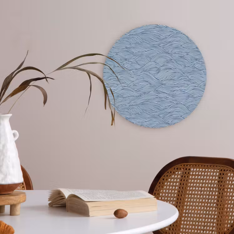 Golven - Ritmisch - Blauw Akoestische PET Vilt - Rond klein 838 -sfeer3