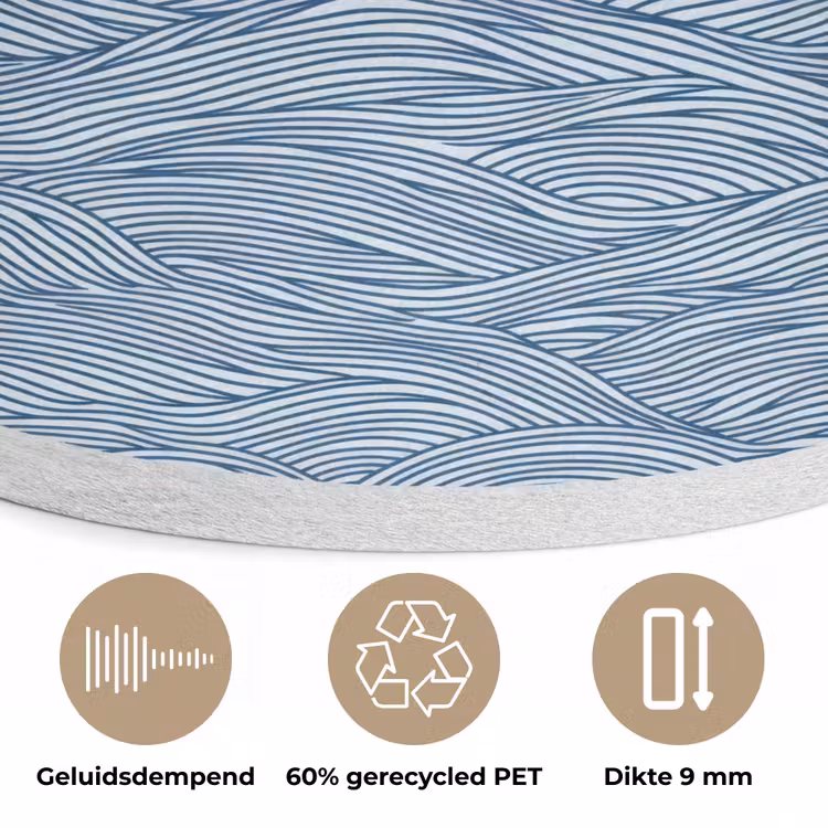 Golven - Ritmisch - Blauw Akoestische PET Vilt - Rond klein 838 -closeup_NL
